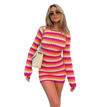 Load image into Gallery viewer, Cap Point Pink / S Jacquie Long Sleeve Backless Bodycon Striped Knit Mini Dress
