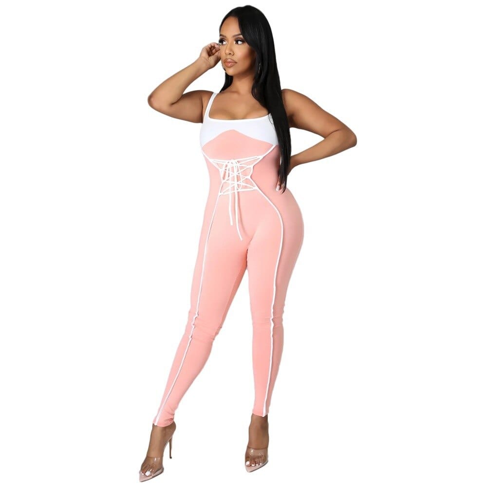Cap Point Pink / S Linton European Style Sleeveless Patchwork Jumpsuit
