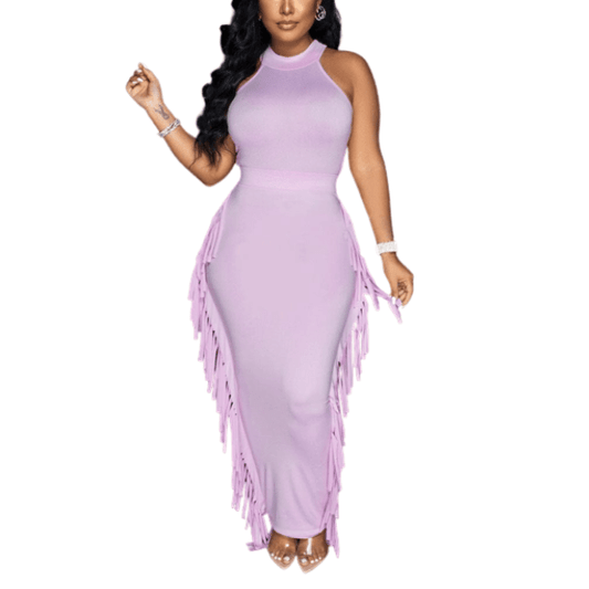 Cap Point Pink / S Monroe Sexy Sleeveless Tassels Bodycon Maxi Dress