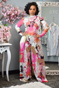Cap Point Pink / S New Long-Sleeved T-Shirt Wide-Leg Pants Watercolor Two-Piece Suit
