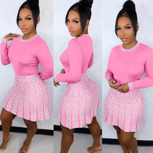 Load image into Gallery viewer, Cap Point Pink / S Nseya Round Neck Long-sleeved T-shirt Short Skirt Suit
