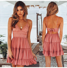 Load image into Gallery viewer, Cap Point Pink / S Summer Lace Halter Sexy Backless Beach Dress
