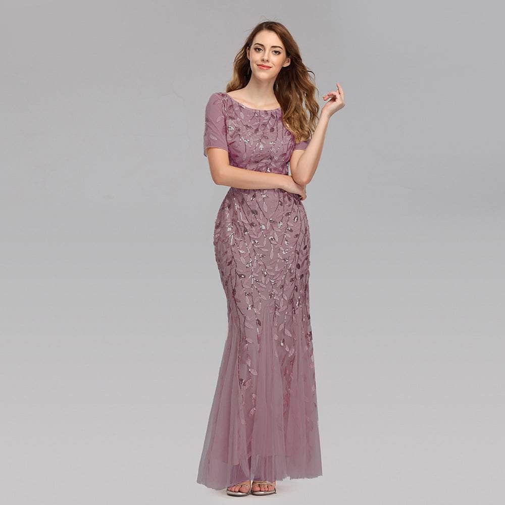 Cap Point Pink / US04 Salome Round Neck Evening Dress