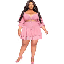 Load image into Gallery viewer, Cap Point Pink / XL Perline Plus Size Two Piece Crop Top and Mini Skirt Matching Set
