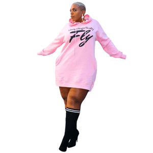 Cap Point Pink / XL Plus Size Letter Print Hoodie Casual Loose Mini Dress