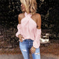 Cap Point pink1 / S Elegant crochet lace patchwork sleeve blouse