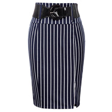 Load image into Gallery viewer, Cap Point Pinstripe High Waist Belt Hips-wrapped knee vintage Skirt
