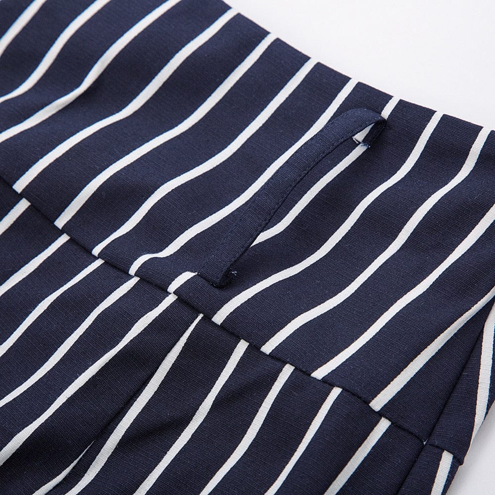 Cap Point Pinstripe High Waist Belt Hips-wrapped knee vintage Skirt