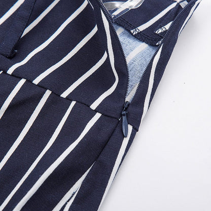 Cap Point Pinstripe High Waist Belt Hips-wrapped knee vintage Skirt