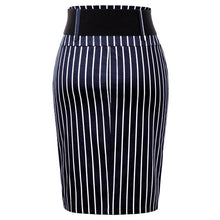 Load image into Gallery viewer, Cap Point Pinstripe High Waist Belt Hips-wrapped knee vintage Skirt
