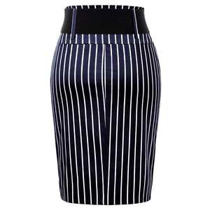 Cap Point Pinstripe High Waist Belt Hips-wrapped knee vintage Skirt