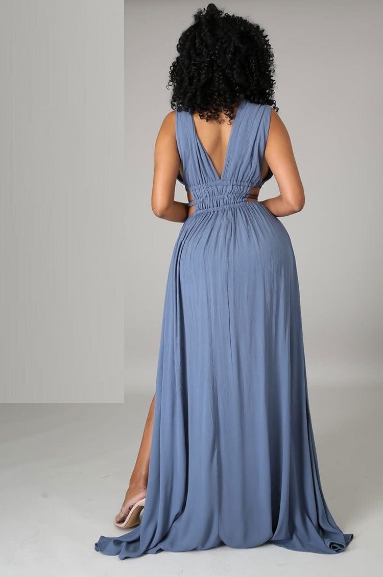 Cap Point Plain Sleeveless V-Neck Slit Maxi Dress