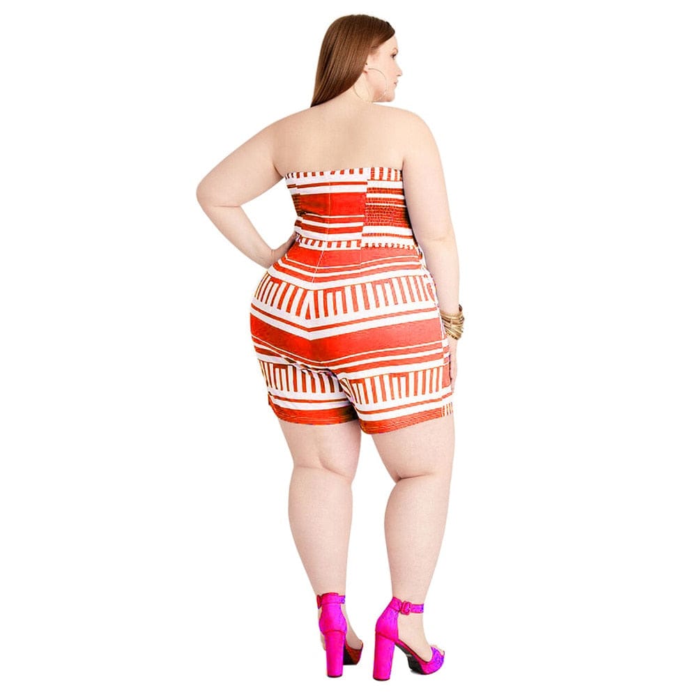 Cap Point Plus Size Off Shoulder Stretch Striped Summer Romper