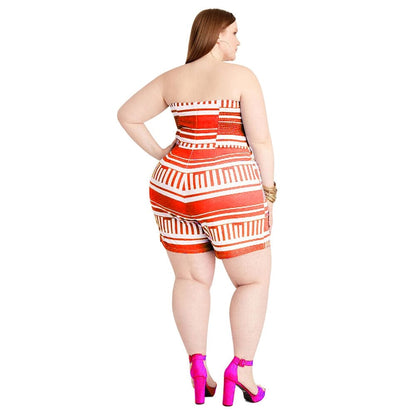 Cap Point Plus Size Off Shoulder Stretch Striped Summer Romper