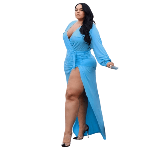 Cap Point Plus Size Solid Bandage Slit Stretch Neckline Sexy Evening Dress
