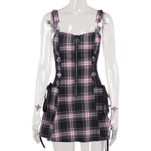 Load image into Gallery viewer, Cap Point Polyester design3 / XS Mriya Gothic Plaid Pleated Spaghetti Strap Mini Dress
