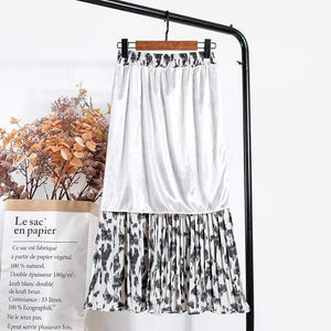 Cap Point Print Long Maxi Pleated Skirt