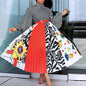 Cap Point Printed / S Classy High Collar Striped Printed Dress With Waist Belt