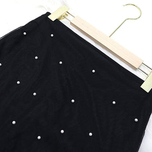 Cap Point Prisca Beads High Waist Slim Mesh Modest Classy Pencil Skirt