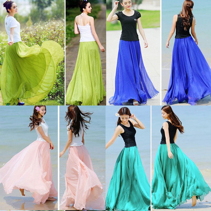 Cap Point Prisca Boho Double Layer Chiffon Maxi Skirt