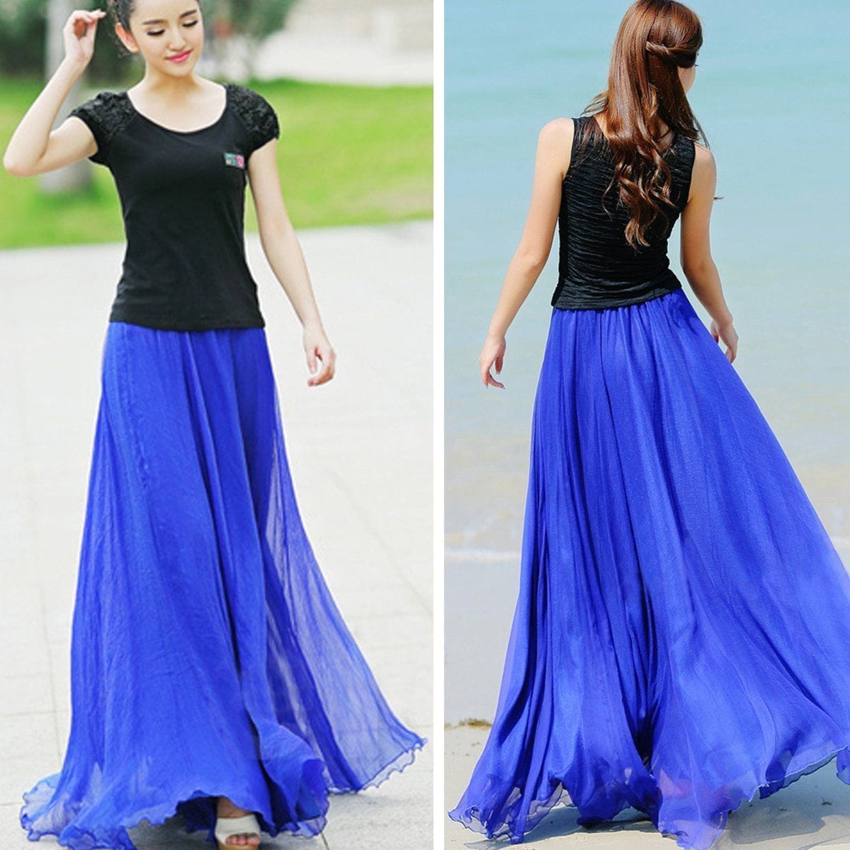 Cap Point Prisca Boho Double Layer Chiffon Maxi Skirt