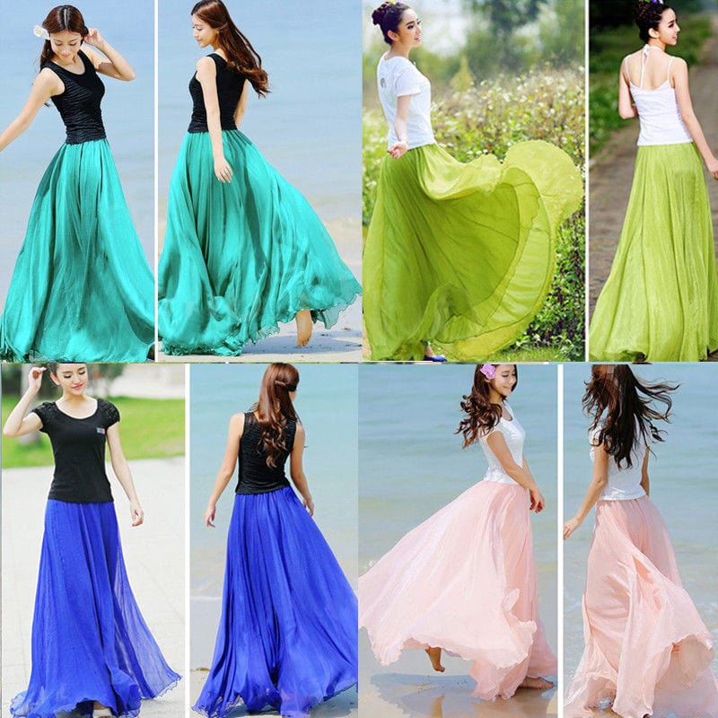 Cap Point Prisca Boho Double Layer Chiffon Maxi Skirt