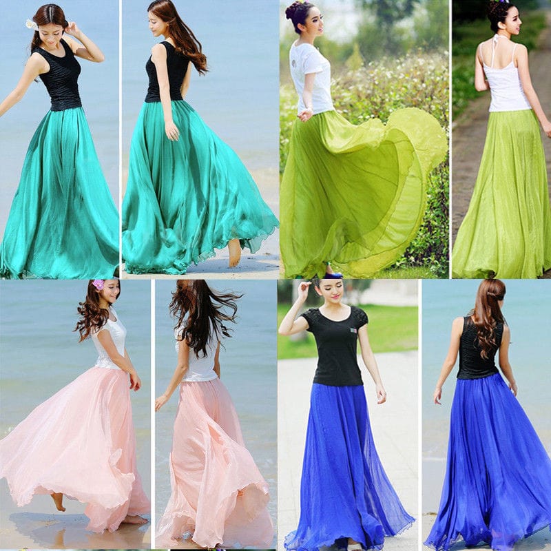 Cap Point Prisca Boho Double Layer Chiffon Maxi Skirt