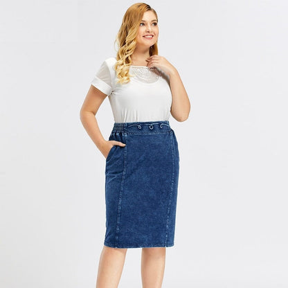 Cap Point Prisca Denim Spring Elastic Fashion Casual Knit Skirt