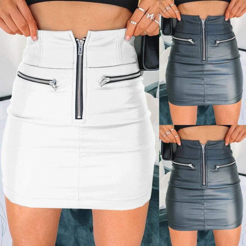 Cap Point PU Leather High Waist Pencil Mini Skirt