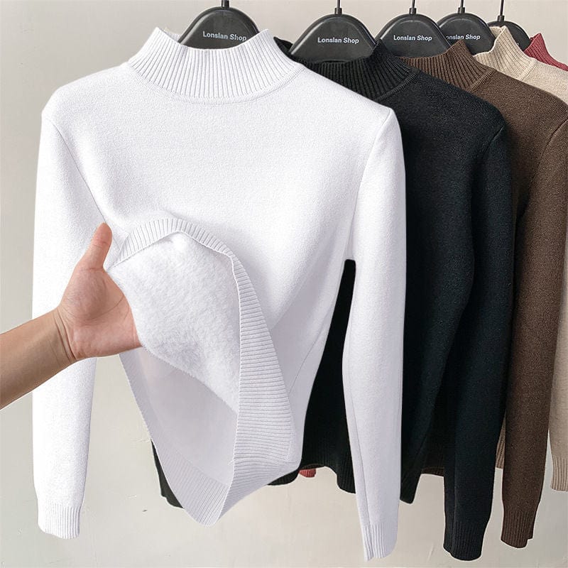 Cap Point Pure White / S Women  Elegant Thick Warm Long Sleeve KnittedTurtleneck Sweater