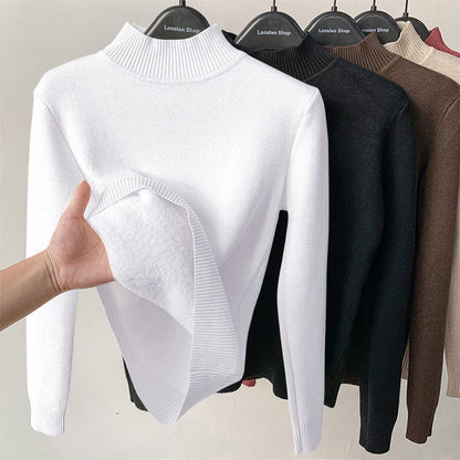 Cap Point Pure White / S Women  Elegant Thick Warm Long Sleeve KnittedTurtleneck Sweater