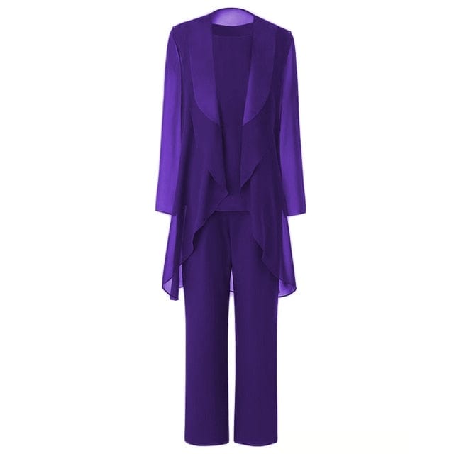 Cap Point purple 1 / 4 Ginette Elegant Chiffon Long Sleeves Mother of the Bride Pantsuit