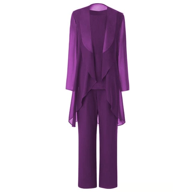 Cap Point purple 2 / 4 Ginette Elegant Chiffon Long Sleeves Mother of the Bride Pantsuit