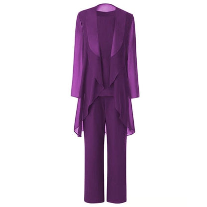 Cap Point purple 2 / 4 Ginette Elegant Chiffon Long Sleeves Mother of the Bride Pantsuit