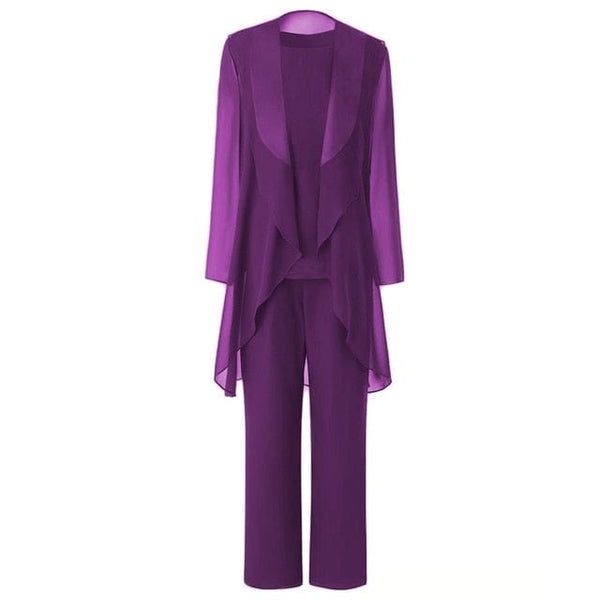 Cap Point purple 2 / 4 Ginette Elegant Chiffon Long Sleeves Mother of the Bride Pantsuit