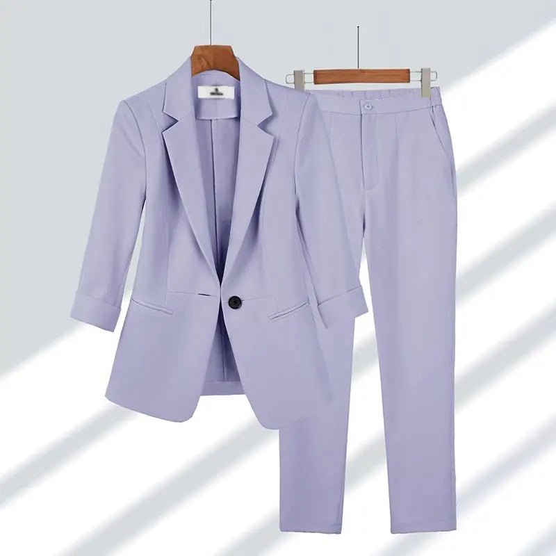 Cap Point purple 2pcs set / 4XL 80-90KG Altesse Wide Leg Pants Two Piece Elegant Jacket Blazer