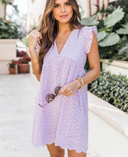 Load image into Gallery viewer, Cap Point Purple / 2XL Agathe  Summer Sleeveless Jacquard Cutout V-Neck Beach Lace Dress
