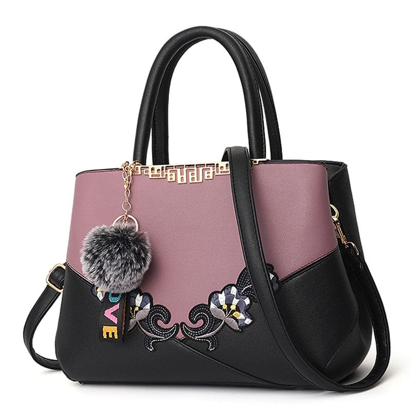 Cap Point purple 3 / One size Denise Leather Embroidered Messenger Tote Bag