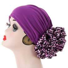 Load image into Gallery viewer, Cap Point Purple Barbara Multicolor Big Flower Design Turban Cap
