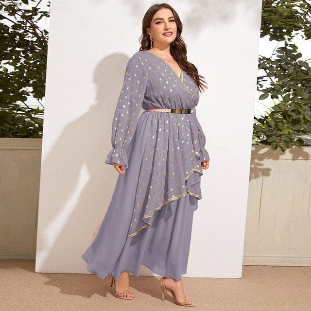 Cap Point Purple / L Becky Chic Elegant Plus Size Luxury Designer Evening Party Oversize Maxi Dress