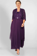 Load image into Gallery viewer, Cap Point Purple / L Francine Pleated Lace Cardigans and Chiffon Layer Dress with Belt
