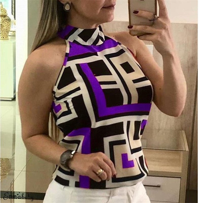 Cap Point Purple / M Casual Sleeveless High Neck Hanging Collar Shirt