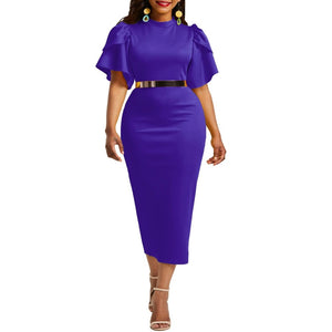 Cap Point Purple / M Shante Flare Sleeve V-Neck Bodycon Midi Dress
