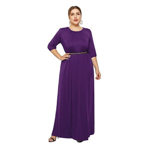 Cap Point Purple / M Theresa Round Neck Solid Elastic High Waist A Line Loose Swing Maxi Dress