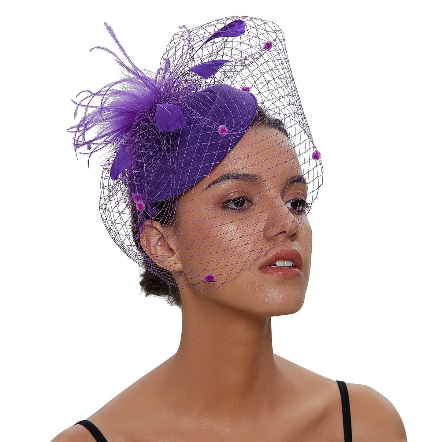 Cap Point purple Mirva Chic Cocktail Wedding Party Church Headpiec Hat Fascinators