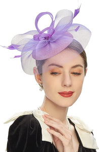 Cap Point purple Mirva Feather Mesh Veil Headband Bridal Wedding Hat Fascinators