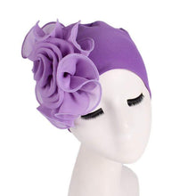 Load image into Gallery viewer, Cap Point Purple / One size fits all New Large Flower Stretch Head Scarf Hat

