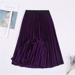 Cap Point Purple / One Size Vintage Velvet High Waisted Elegant Pleated Skirt