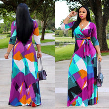 Load image into Gallery viewer, Cap Point purple / S Benita Sexy Bohemian Splicing Floral Print Sleeve Maxi Bodycon Dress
