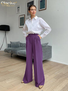 Cap Point Purple / S Fashion Wide Leg High Waisted Casual Pants